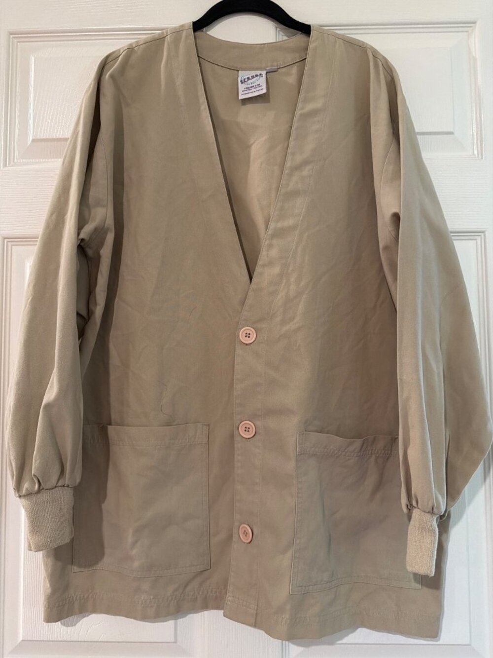 S.C.R.U.B.S. Unisex Beige Button-Up Lab Jacket With Pockets & Elastic Cuffs - Si